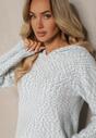 Jasnoniebieski Casualowy Sweter z Wełną z Kapturem Zinrelia