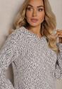 Czarny Casualowy Sweter z Wełną z Kapturem Zinrelia