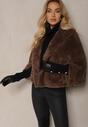 Brązowa Kurtka z Futerkiem w Stylu Nietoperza o Krótkim Kroju Zemizia