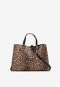 Brązowa Torebka Typu Shopper w Panterkowy Print Zdobiona Breloczkiem Lorinara