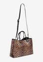 Brązowa Torebka Typu Shopper w Panterkowy Print Zdobiona Breloczkiem Lorinara