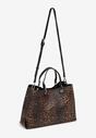 Brązowa Torebka Typu Shopper w Panterkowy Print Zdobiona Breloczkiem Lorinara