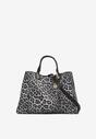 Szara Torebka Typu Shopper w Panterkowy Print Zdobiona Breloczkiem Lorinara