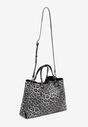 Szara Torebka Typu Shopper w Panterkowy Print Zdobiona Breloczkiem Lorinara