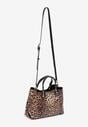 Brązowa Dwukomorowa Torebka na Ramię w Stylu Tote w Cętki Elsinavia
