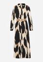 Beżowo-Czarna Koszulowa Sukienka w Panterkę Ozdobiona Paskiem Valentola