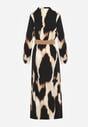 Beżowo-Czarna Koszulowa Sukienka w Panterkę Ozdobiona Paskiem Valentola