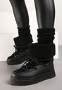 Czarne Śniegowce Futerkowe na Platformie ze Sznurowaną Cholewką Izalithia