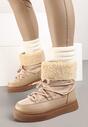 Ciemnobeżowe Śniegowce Futerkowe na Platformie ze Sznurowaną Cholewką Izalithia