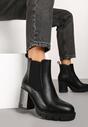 Czarne Botki Sztyblety na Słupku Ozdobione Elastyczną Wstawką Rearia