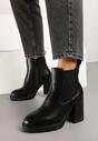 Czarne Botki Sztyblety na Słupku Ozdobione Elastyczną Wstawką Rearia
