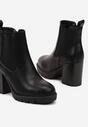 Czarne Botki Sztyblety na Słupku Ozdobione Elastyczną Wstawką Rearia