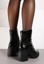 Czarne Sznurowane Botki Lakierowane Workery na Słupku Leoera