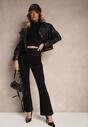 Czarne Jeansy High Waist o Kroju Flare Learella