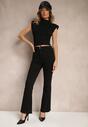 Czarne Jeansy High Waist o Kroju Flare Learella