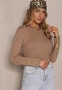 Ciemnobeżowa Klasyczna Bluzka Longsleeve z Wiskozy Lealindra