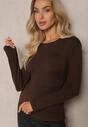 Brązowa Klasyczna Bluzka Longsleeve z Wiskozy Lealindra