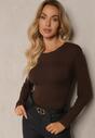 Brązowa Klasyczna Bluzka Longsleeve z Wiskozy Lealindra