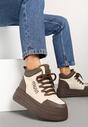 Beżowo-Brązowe Sneakersy na Grubej Podeszwie Mocno Ocieplane Futrem Leavinael