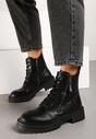 Czarne Botki Workery ze Skóry Naturalnej z Ozdobnym Suwakiem Reaniael