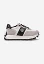 Szaro-Czarne Sneakersy na Platformie ze Skóry Naturalnej Ozdobione Metaliczną Aplikacją Realith
