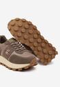 Ciemnobeżowe Sneakersy na Platformie ze Skóry Naturalnej Ozdobione Metaliczną Aplikacją Realith