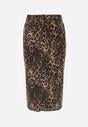 Brązowa Bawełniana Spódnica w Panterkę High Waist z Rozcięciem z Przodu Harilie