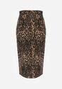Brązowa Bawełniana Spódnica w Panterkę High Waist z Rozcięciem z Przodu Harilie