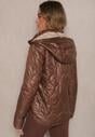 Brązowa Pikowana Kurtka ze Ściągaczami u Dołu i Kapturem z Możliwością Odpięcia Jackirina