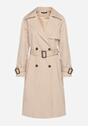 Beżowy Dwurzędowy Płaszcz Trencz z Paskiem Ninnolia