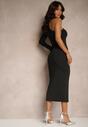 Czarna Koktajlowa Sukienka Bodycon Asymetryczna z Jednym Rękawem Lissain