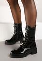 Czarne Płaskie Sznurowane Botki Workery Ozdobione Cyrkoniami Niathria