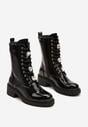 Czarne Płaskie Sznurowane Botki Workery Ozdobione Cyrkoniami Niathria