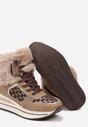Brązowe Sneakersy na Platformie z Metalicznymi Wstawkami i Futerkiem Miavora