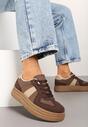 Brązowe Sneakersy na Grubej Podeszwie z Ozdobnymi Przeszyciami Ysdole