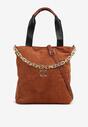 Brązowa Torebka Shopper z Ekozamszu Zdobiona Eleganckim Łańcuszkiem Leathraen