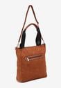 Brązowa Torebka Shopper z Ekozamszu Zdobiona Eleganckim Łańcuszkiem Leathraen