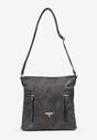 Szara Torebka Typu Listonoszka z Ozdobną Metalową Aplikacją i Regulowanym Paskiem Tobira