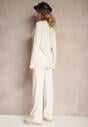 Jasnobeżowy Komplet z Wiskozą i Bawełną Szerokie Spodnie i Sweter ze Ściągaczami i Guzikami Sassizia