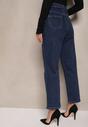 Granatowe Jeansy z Bawełną Mom Fit High Waist Ralila