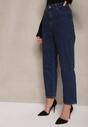 Granatowe Jeansy z Bawełną Mom Fit High Waist Ralila