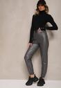 Szare Spodnie High Waist z Imitacji Skóry ze Sznurkiem Nelionel