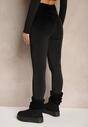 Czarne Ocieplane Legginsy High Waist z Weluru z Metaliczną Aplikacją Neliria
