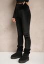 Czarne Ocieplane Legginsy High Waist z Weluru z Metaliczną Aplikacją Neliria