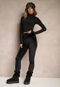 Czarne Ocieplane Legginsy High Waist z Weluru z Metaliczną Aplikacją Neliria