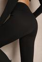 Czarne Legginsy Prążkowane High Waist Ocieplane Polarem Nelindor