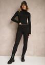 Czarne Legginsy Prążkowane High Waist Ocieplane Polarem Nelindor