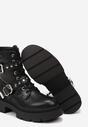 Czarne Płaskie Sznurowane Botki w Stylu Workerów Ozdobione Klamrami Esarinta
