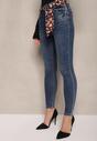 Niebieskie Jeansy Skinny z Efektem Push Up i Wiązanym Paskiem w Cętki Tenamia
