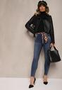 Niebieskie Jeansy Skinny z Efektem Push Up i Wiązanym Paskiem w Cętki Tenamia